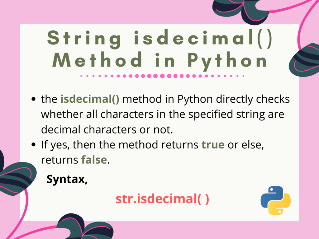 String Isdecimal() Method In Python