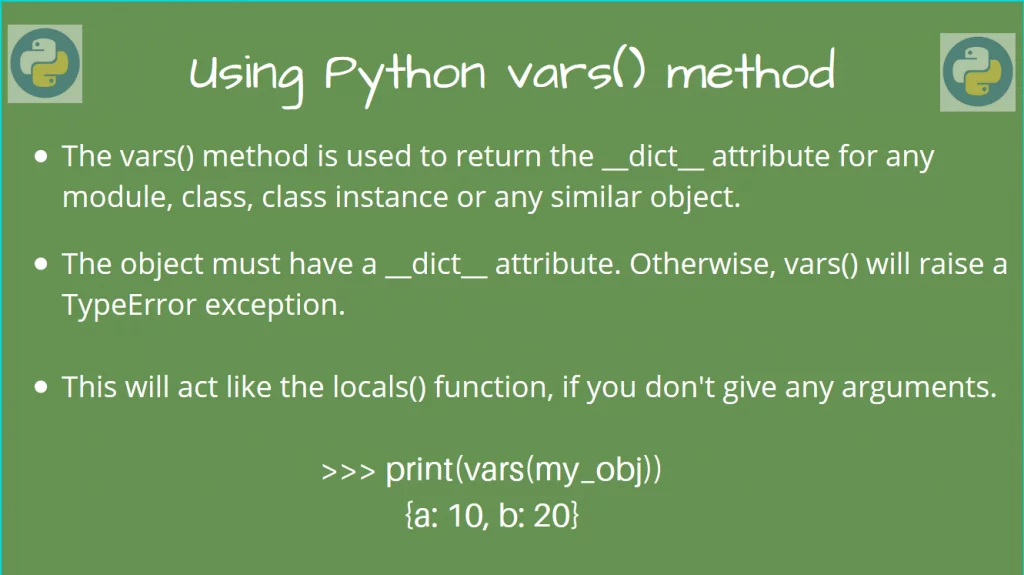 Python Vars() - Find The __Dict__ Attribute - Askpython