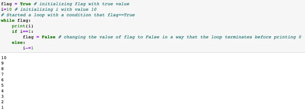 Code And Output For An Example For Flag Variable