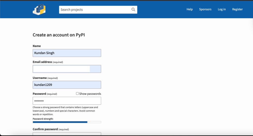 Регистрация учетной записи на PyPI