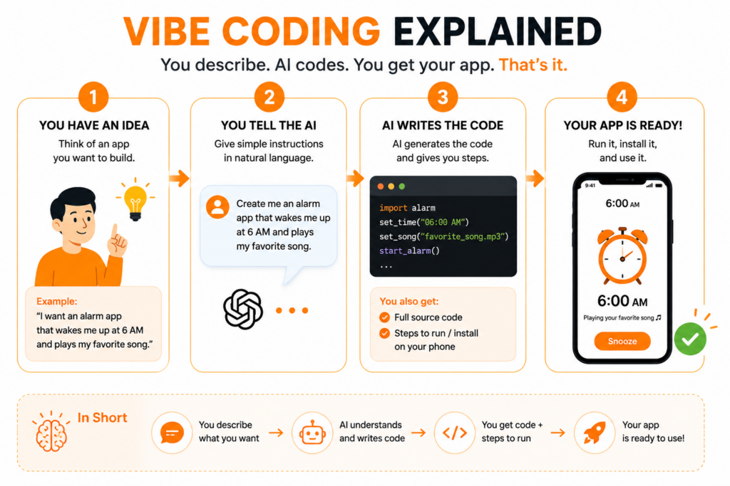 How vibe coding works diagram for beginners