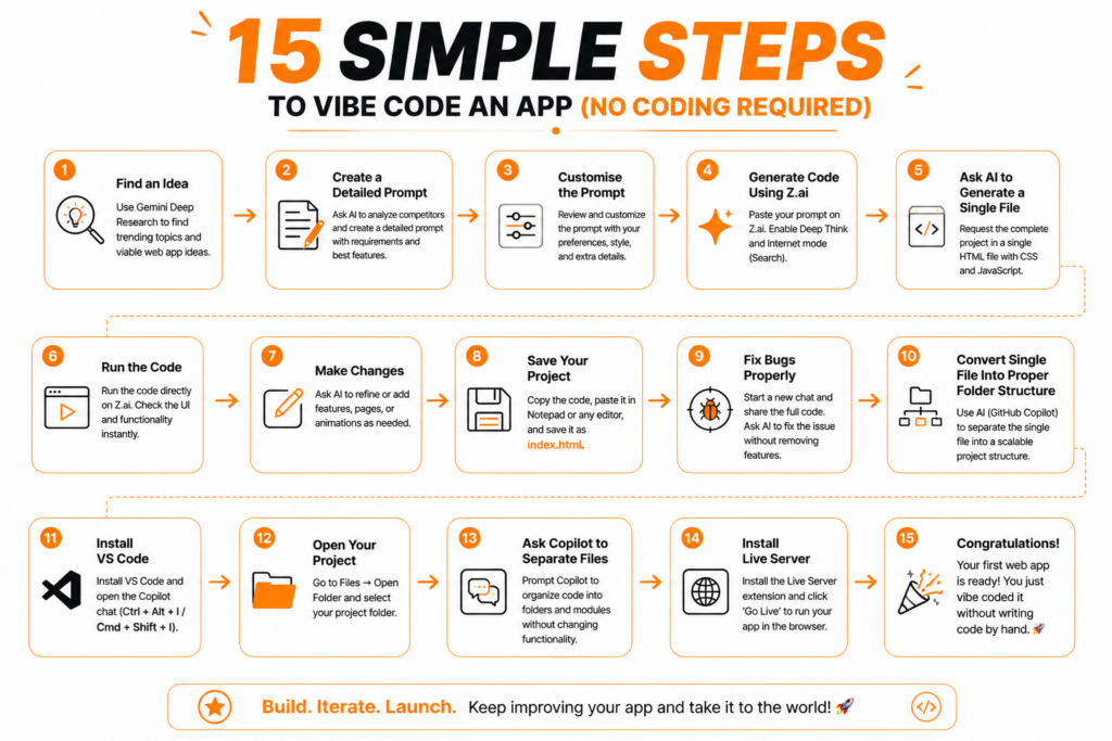 Step-by-step roadmap to vibe code an app