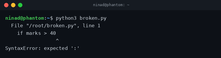 Python SyntaxError: expected colon when the colon is missing after an if statement