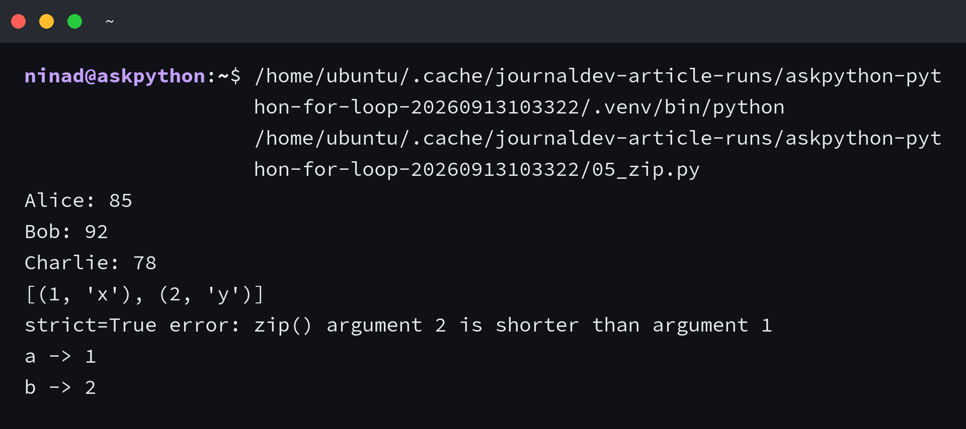 Python zip pairing two lists and strict length check