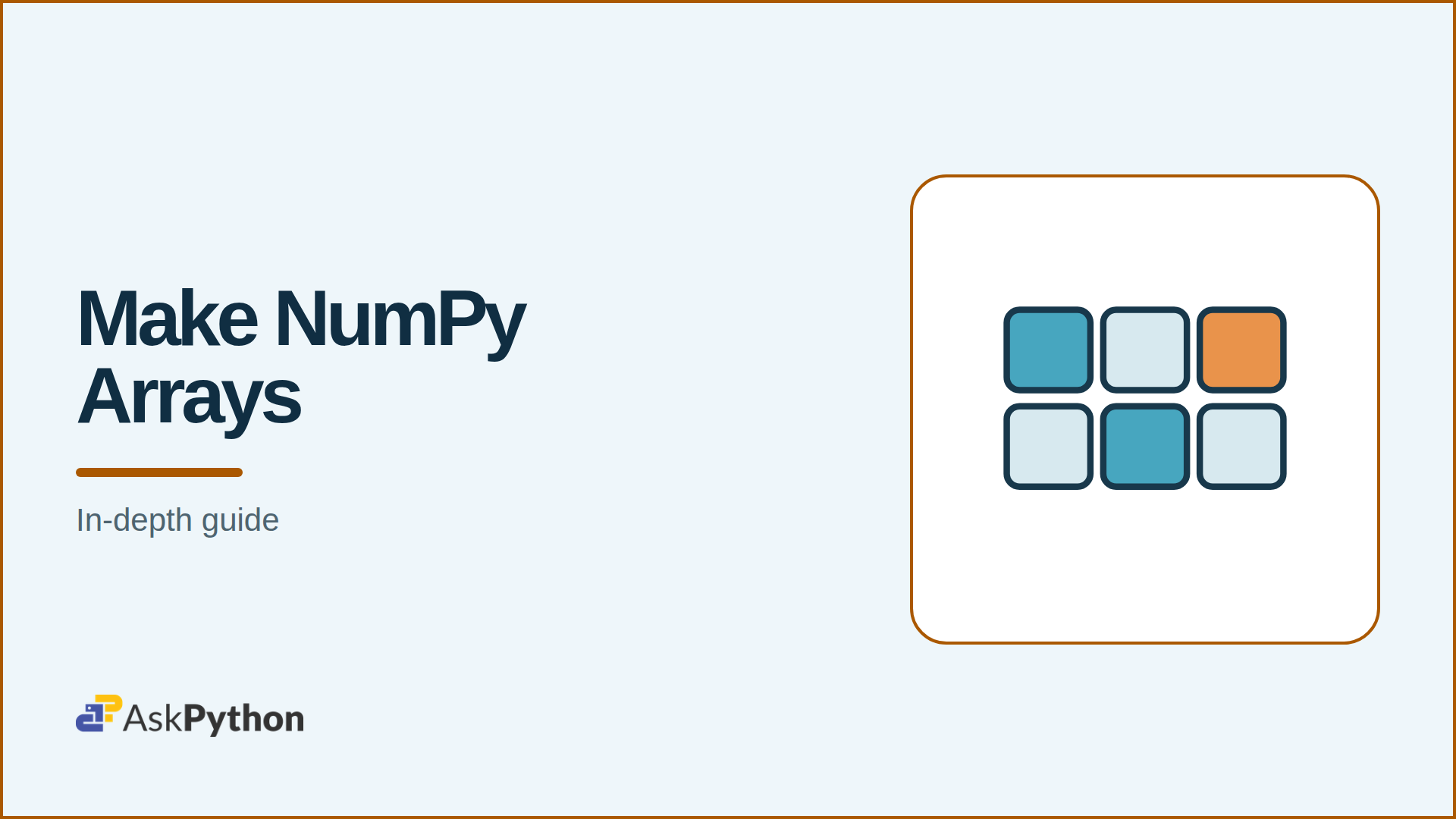 AskPython featured banner showing six values arranged as a two-row, three-column NumPy array