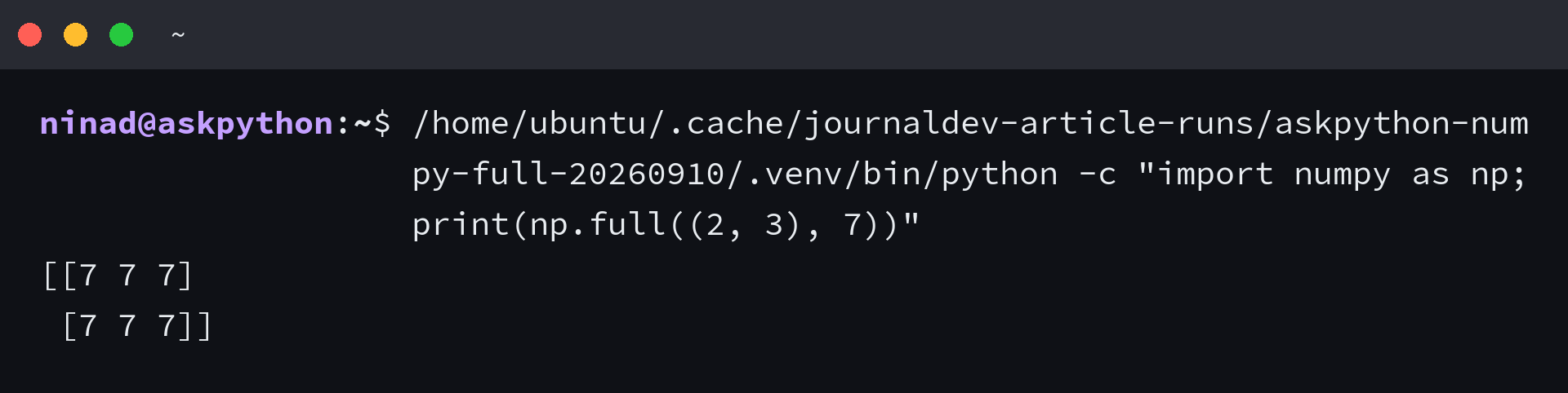 NumPy full array output in terminal