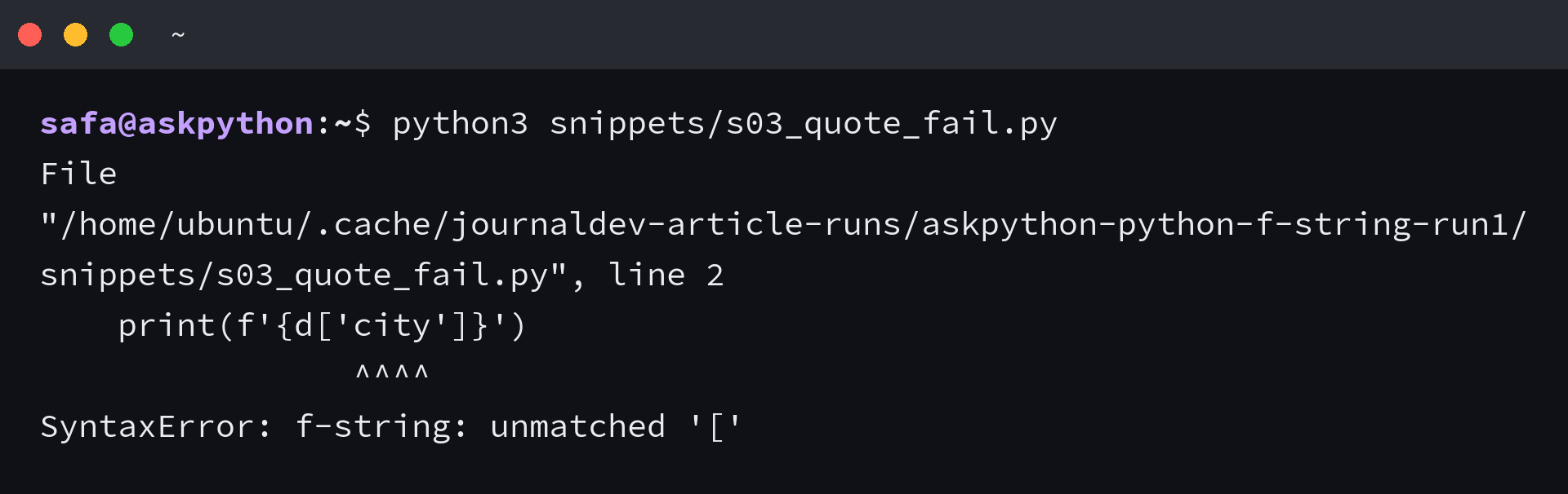 Terminal SyntaxError from reusing the same quote inside an f-string on Python 3.11