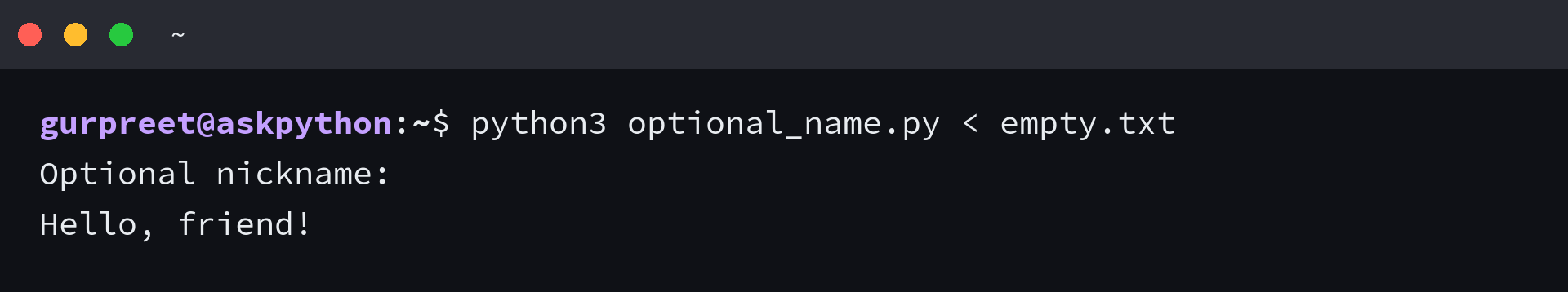 Optional Python input falls back to a default when stdin is empty