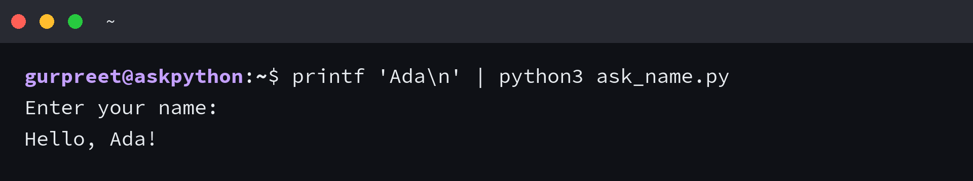 Python program succeeds when Ada is supplied on stdin