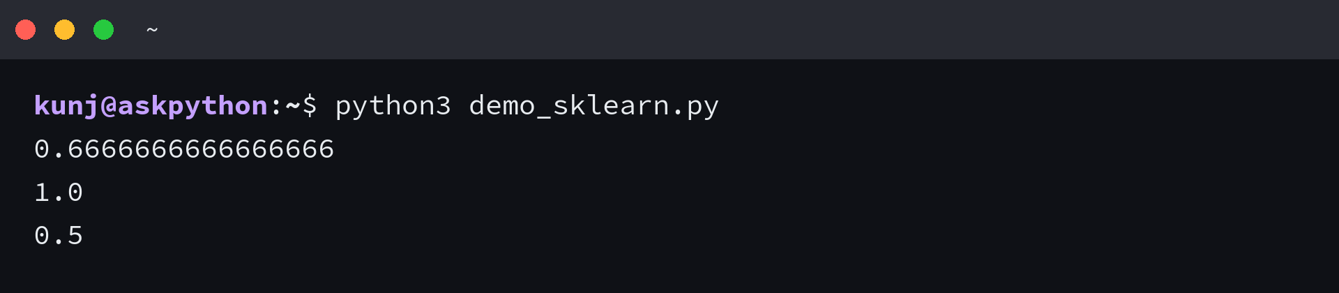 Terminal output showing sklearn jaccard_score and scipy jaccard similarity values