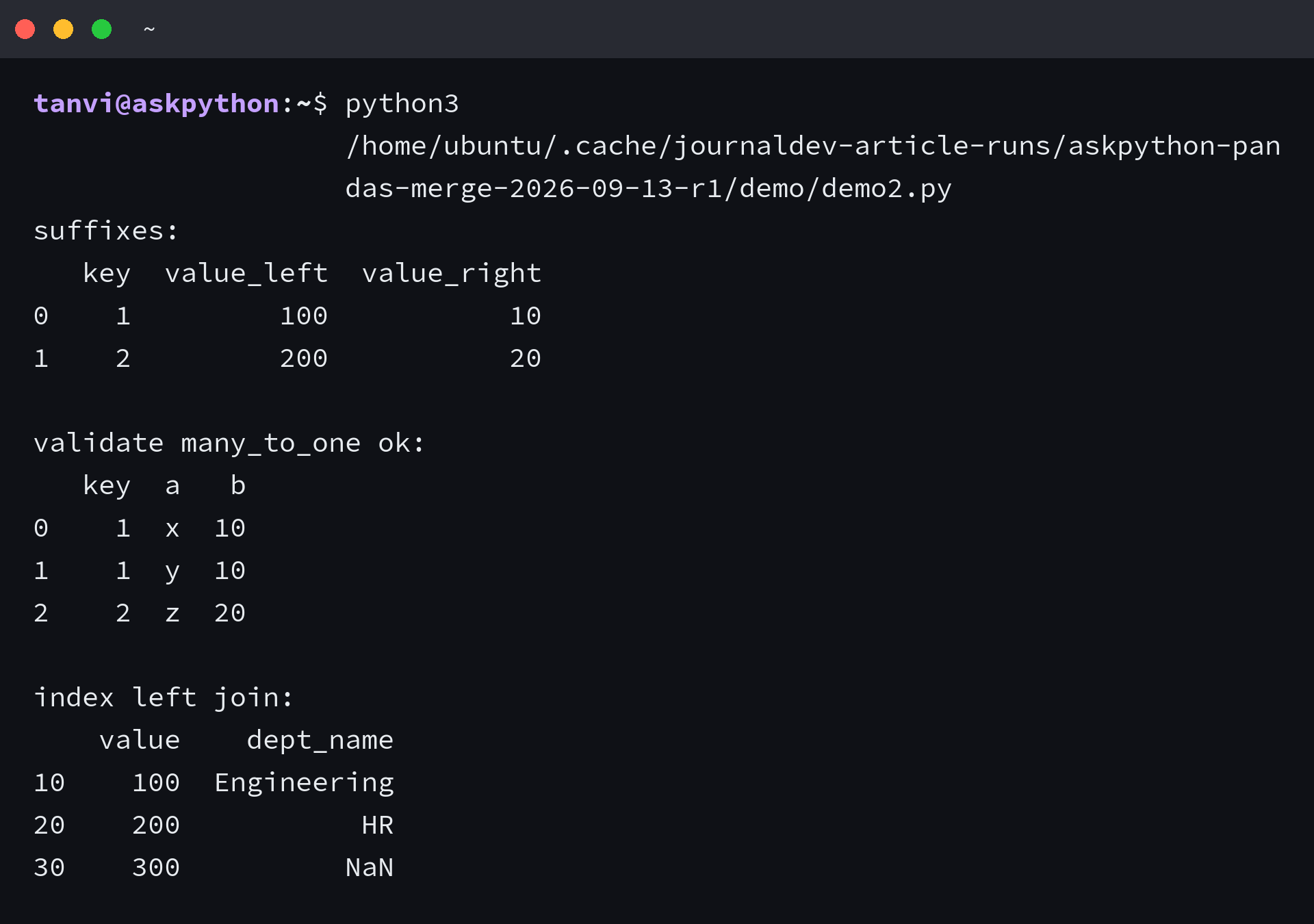 Terminal output showing suffixes, validate, and index merge