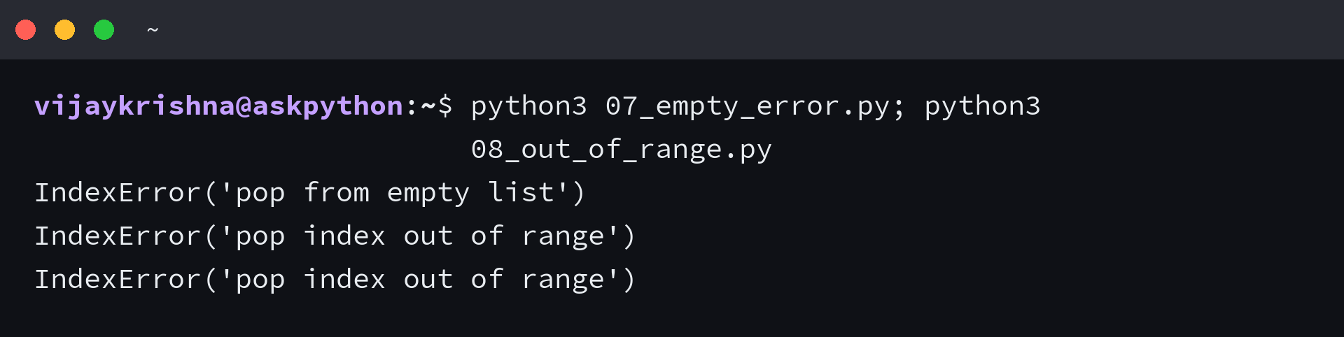 IndexError when popping from empty list