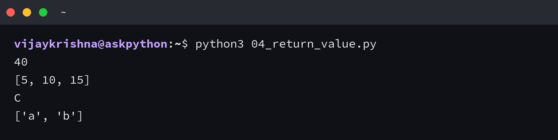 Terminal output showing pop return value