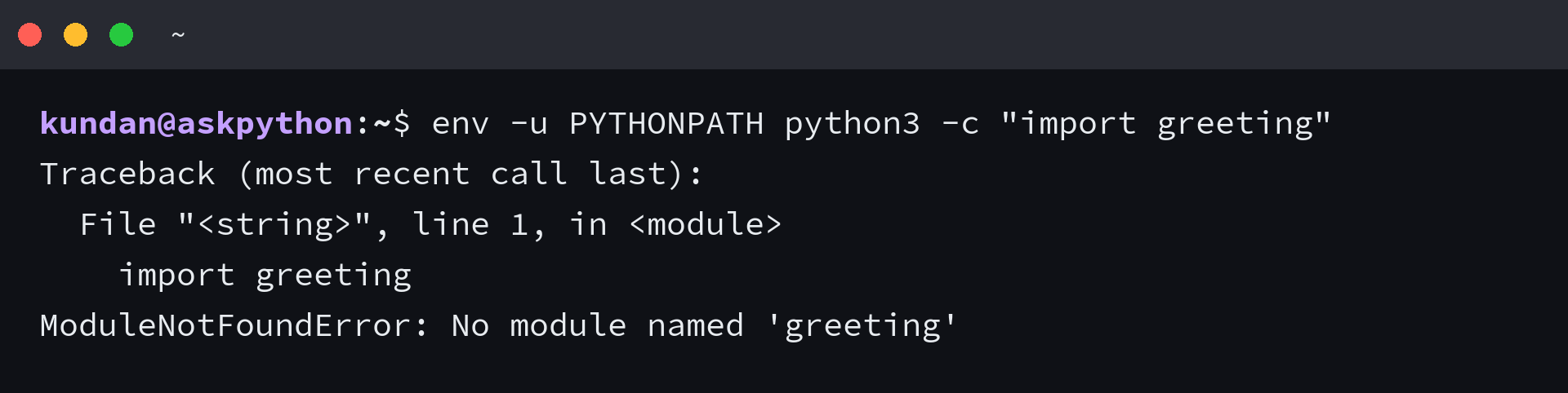 Python reports ModuleNotFoundError for greeting without the extra module directory