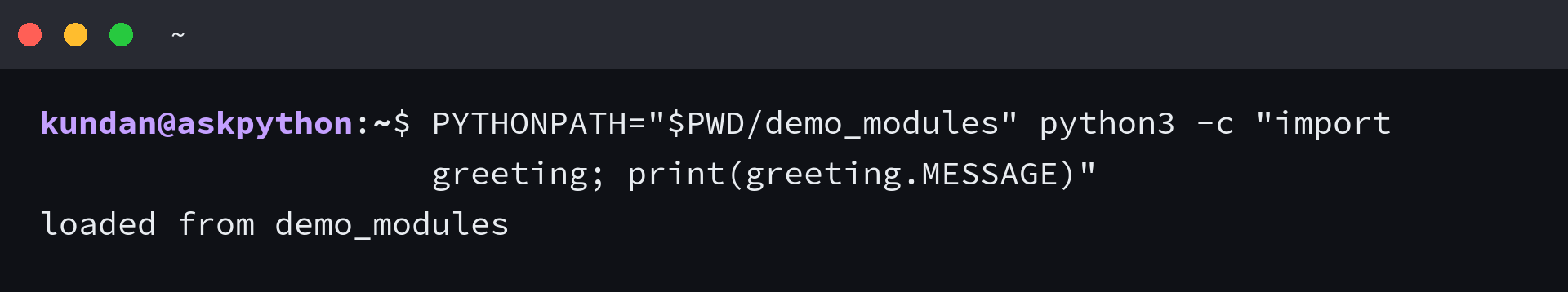 Python imports greeting after adding demo_modules to PYTHONPATH