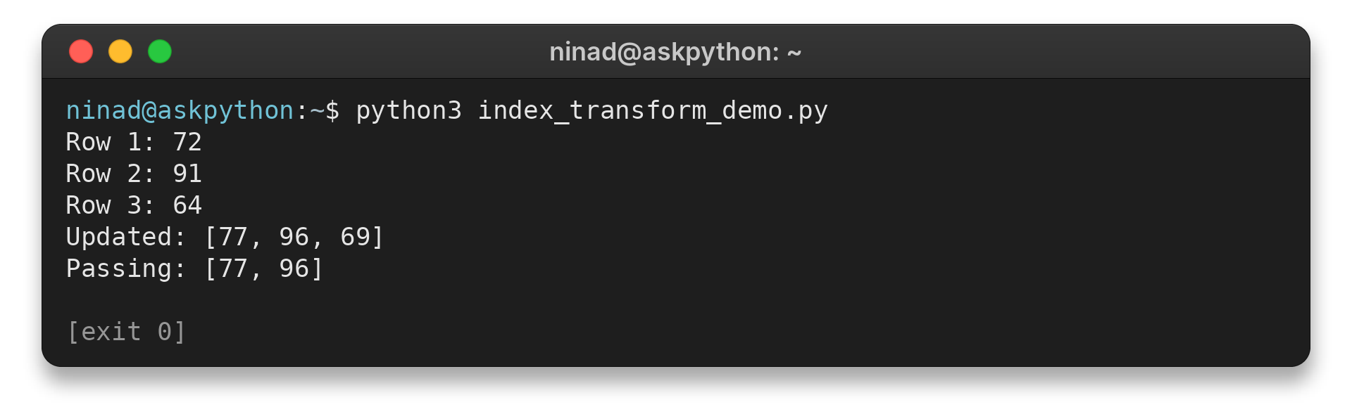 Python enumerate output and values updated by index