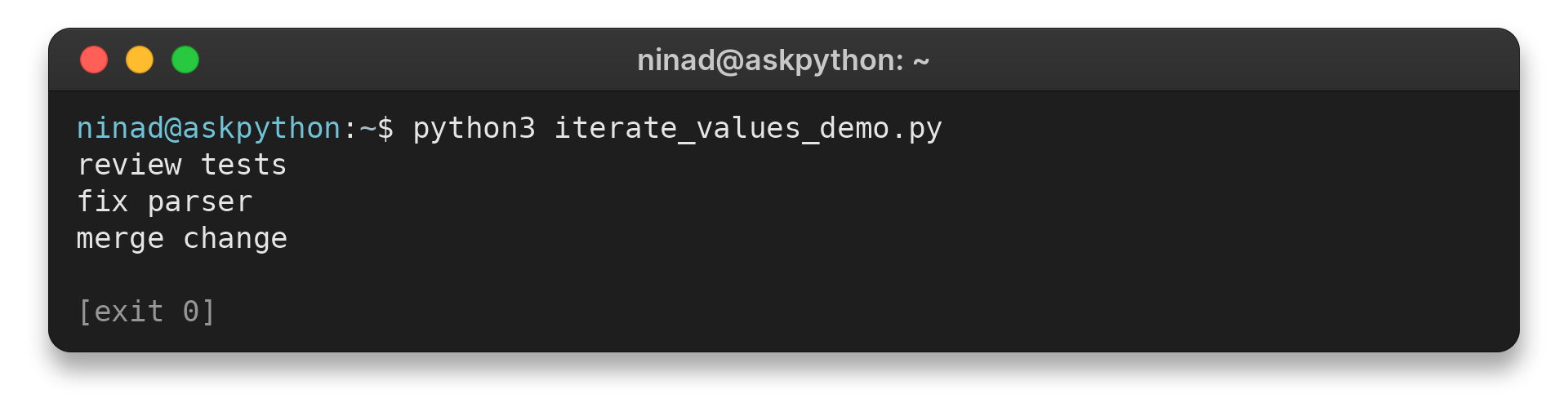 Python for loop prints each task from a list