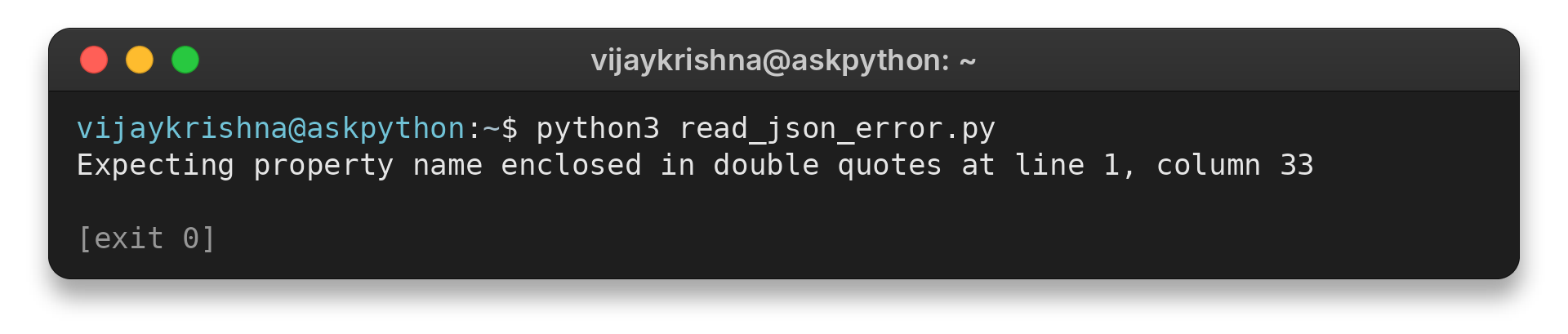 Python reports the location of a JSON syntax error