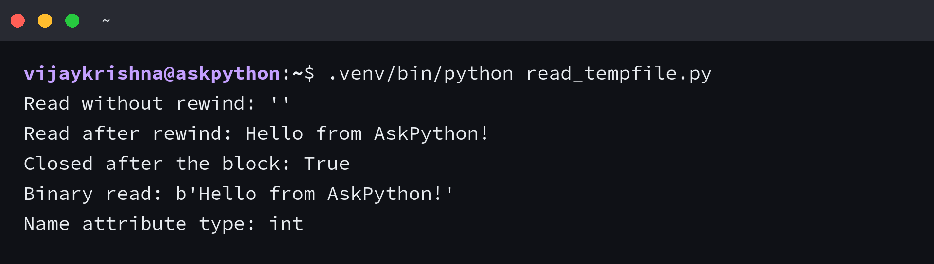 Temporary file reads before and after seek, text and binary content, and closed state