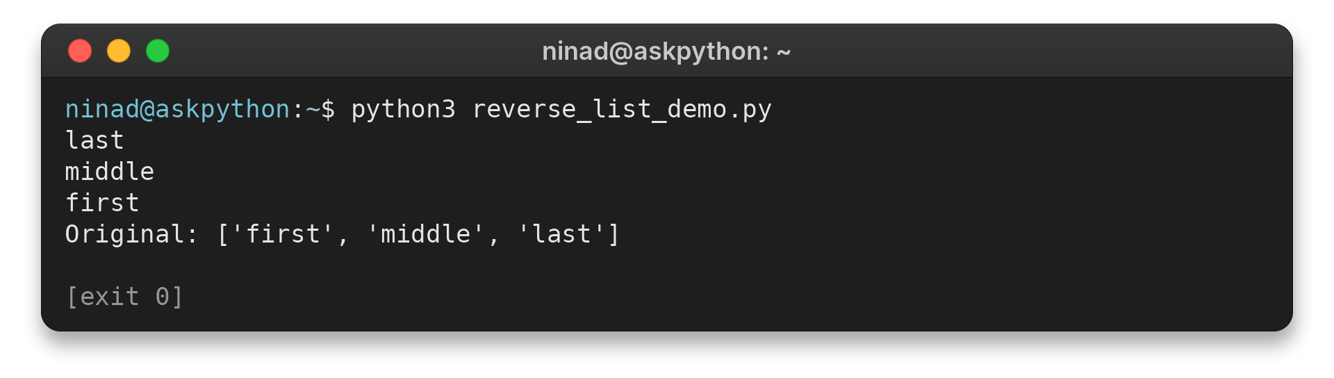 Python reversed iterator output leaves the original list unchanged