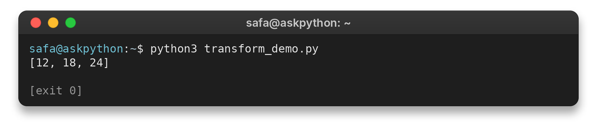 Terminal output showing a list comprehension doubling three scores